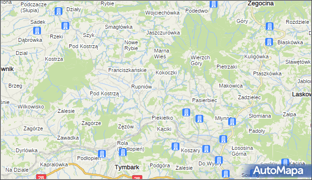 mapa Kisielówka gmina Limanowa, Kisielówka gmina Limanowa na mapie Targeo