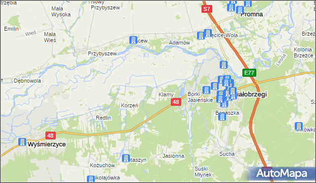 mapa Klamy, Klamy na mapie Targeo