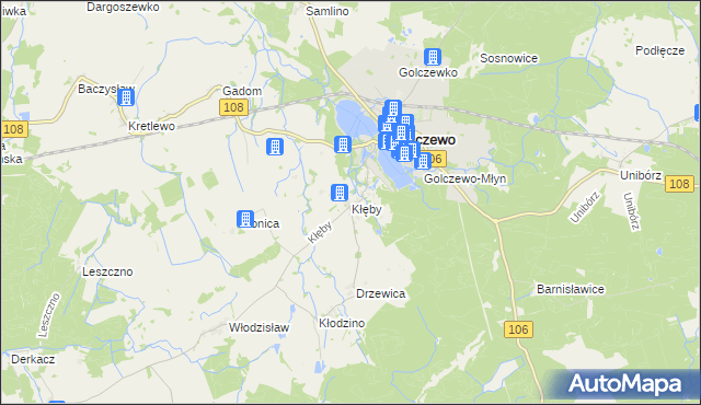 mapa Kłęby gmina Golczewo, Kłęby gmina Golczewo na mapie Targeo