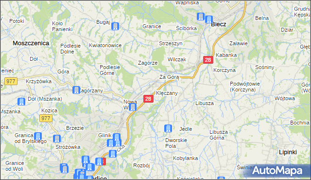 mapa Klęczany gmina Gorlice, Klęczany gmina Gorlice na mapie Targeo