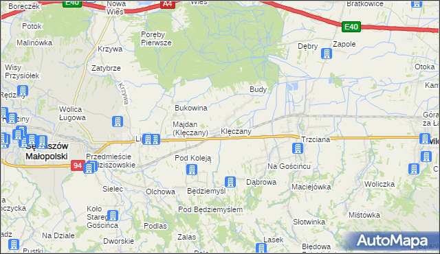 mapa Klęczany gmina Sędziszów Małopolski, Klęczany gmina Sędziszów Małopolski na mapie Targeo