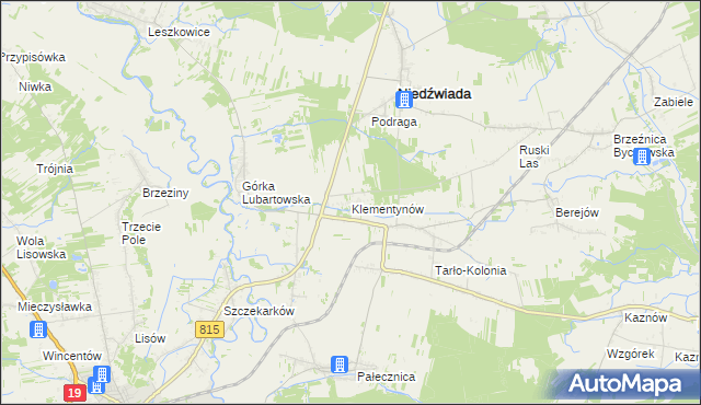 mapa Klementynów gmina Niedźwiada, Klementynów gmina Niedźwiada na mapie Targeo