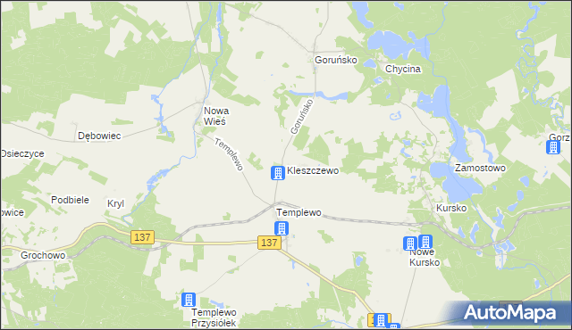 mapa Kleszczewo gmina Bledzew, Kleszczewo gmina Bledzew na mapie Targeo