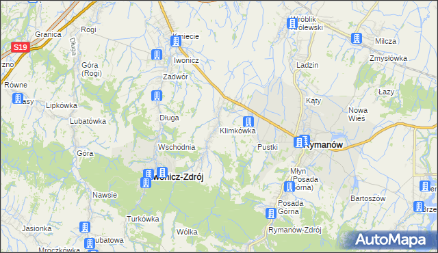 mapa Klimkówka gmina Rymanów, Klimkówka gmina Rymanów na mapie Targeo