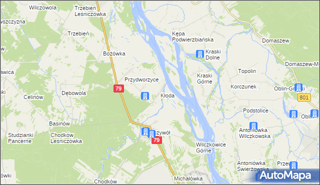 mapa Kłoda gmina Magnuszew, Kłoda gmina Magnuszew na mapie Targeo