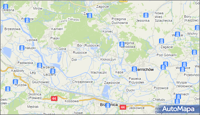 mapa Kłokoczyn gmina Czernichów, Kłokoczyn gmina Czernichów na mapie Targeo