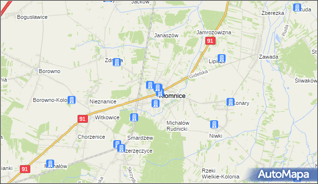 mapa Kłomnice, Kłomnice na mapie Targeo