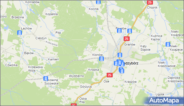 mapa Klonów gmina Międzybórz, Klonów gmina Międzybórz na mapie Targeo