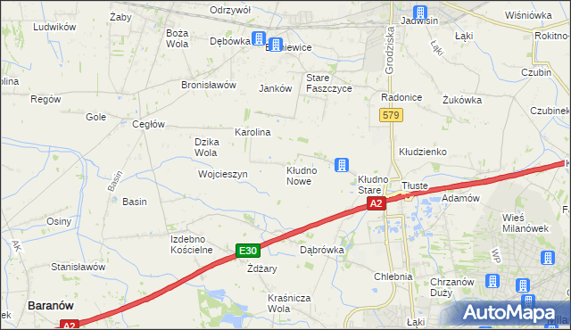 mapa Kłudno Nowe, Kłudno Nowe na mapie Targeo