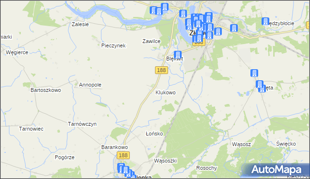 mapa Klukowo gmina Złotów, Klukowo gmina Złotów na mapie Targeo