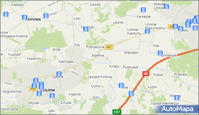 mapa Kluski gmina Lututów, Kluski gmina Lututów na mapie Targeo