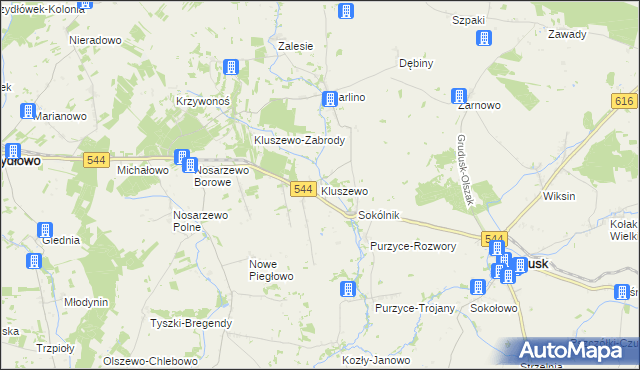 mapa Kluszewo, Kluszewo na mapie Targeo