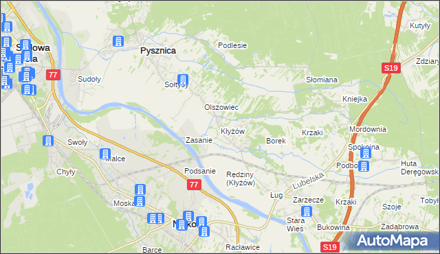 mapa Kłyżów, Kłyżów na mapie Targeo