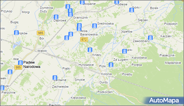 mapa Knapy gmina Baranów Sandomierski, Knapy gmina Baranów Sandomierski na mapie Targeo