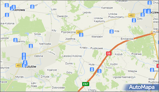 mapa Knapy gmina Lututów, Knapy gmina Lututów na mapie Targeo