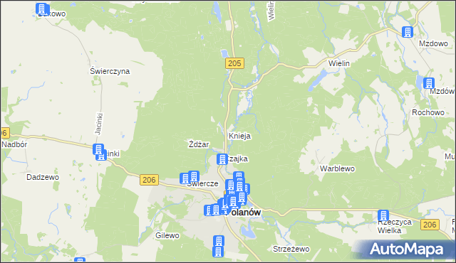 mapa Knieja gmina Polanów, Knieja gmina Polanów na mapie Targeo