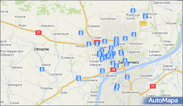 mapa Kobierniki gmina Samborzec, Kobierniki gmina Samborzec na mapie Targeo