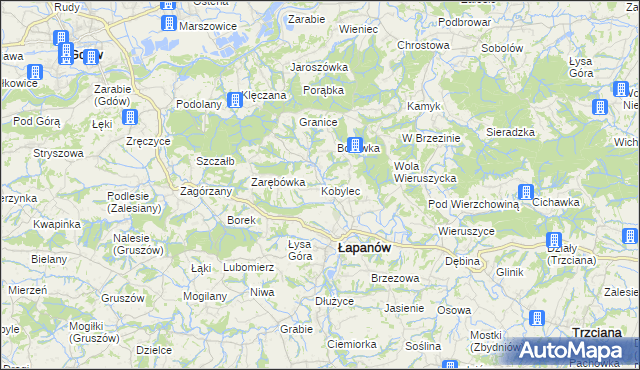 mapa Kobylec gmina Łapanów, Kobylec gmina Łapanów na mapie Targeo
