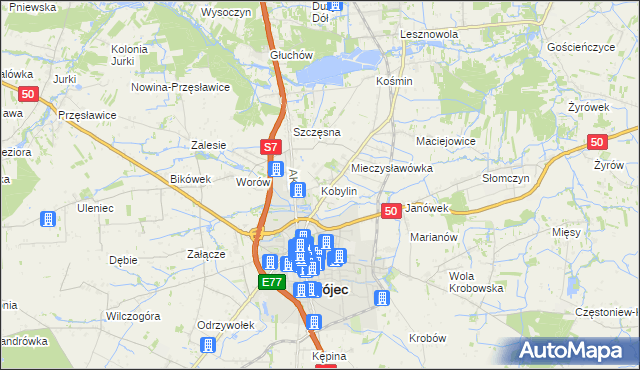 mapa Kobylin gmina Grójec, Kobylin gmina Grójec na mapie Targeo
