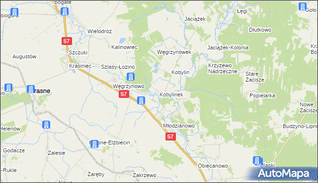 mapa Kobylinek gmina Płoniawy-Bramura, Kobylinek gmina Płoniawy-Bramura na mapie Targeo