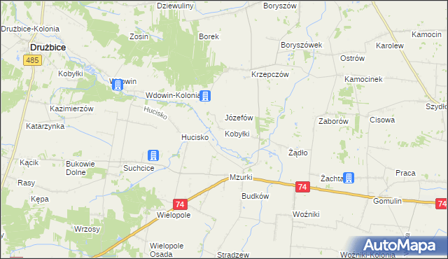 mapa Kobyłki gmina Grabica, Kobyłki gmina Grabica na mapie Targeo