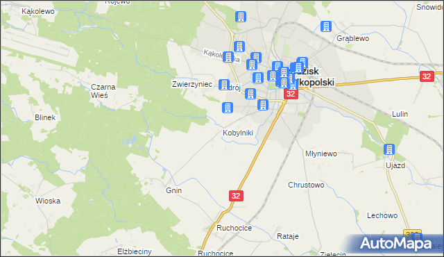 mapa Kobylniki gmina Grodzisk Wielkopolski, Kobylniki gmina Grodzisk Wielkopolski na mapie Targeo