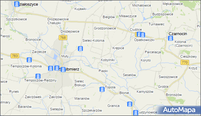 mapa Kobylniki gmina Skalbmierz, Kobylniki gmina Skalbmierz na mapie Targeo
