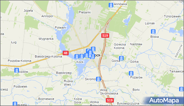 mapa Kock powiat lubartowski, Kock powiat lubartowski na mapie Targeo