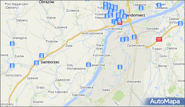 mapa Koćmierzów, Koćmierzów na mapie Targeo