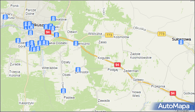 mapa Kogutek gmina Olkusz, Kogutek gmina Olkusz na mapie Targeo