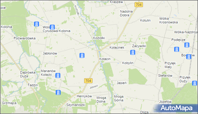 mapa Kołacin gmina Dmosin, Kołacin gmina Dmosin na mapie Targeo