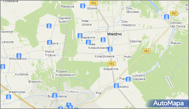 mapa Kołaczkowice gmina Miedźno, Kołaczkowice gmina Miedźno na mapie Targeo