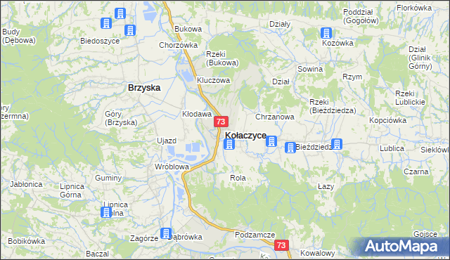 mapa Kołaczyce, Kołaczyce na mapie Targeo