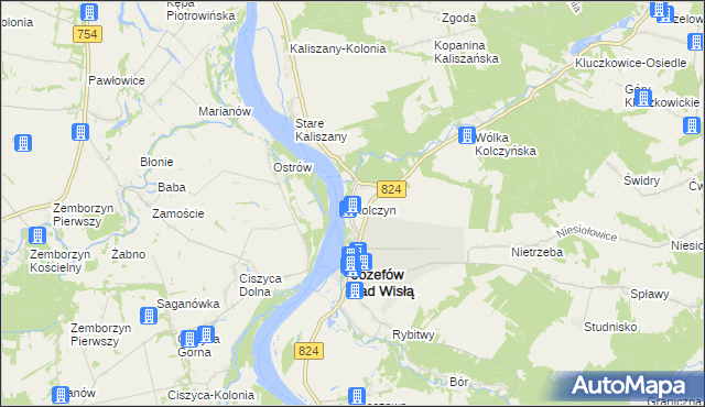 mapa Kolczyn gmina Józefów nad Wisłą, Kolczyn gmina Józefów nad Wisłą na mapie Targeo