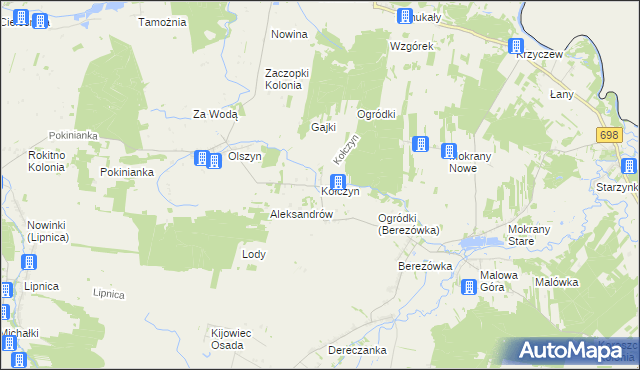 mapa Kołczyn gmina Rokitno, Kołczyn gmina Rokitno na mapie Targeo