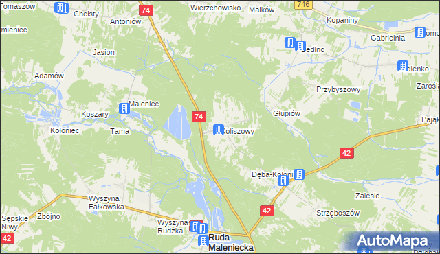 mapa Koliszowy, Koliszowy na mapie Targeo