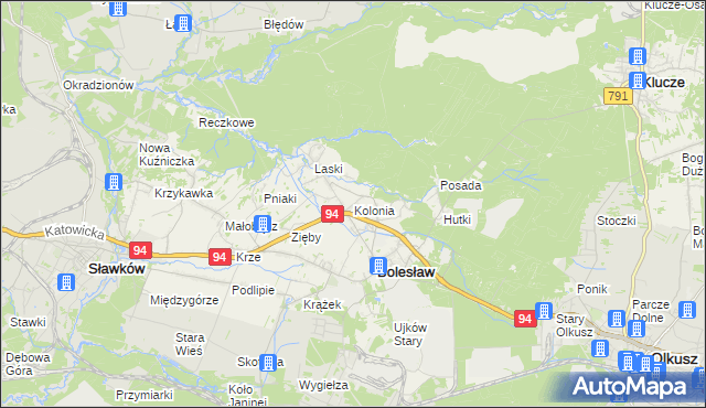 mapa Kolonia gmina Bolesław, Kolonia gmina Bolesław na mapie Targeo