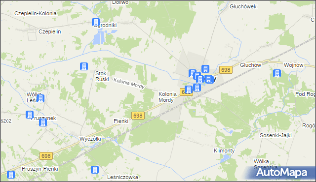 mapa Kolonia Mordy, Kolonia Mordy na mapie Targeo