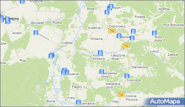 mapa Kolonia Mrowina, Kolonia Mrowina na mapie Targeo