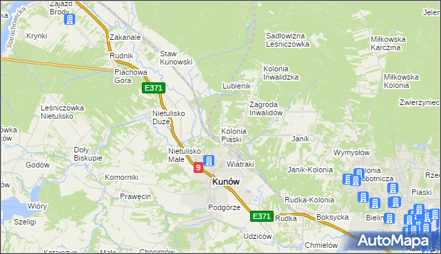 mapa Kolonia Piaski gmina Kunów, Kolonia Piaski gmina Kunów na mapie Targeo