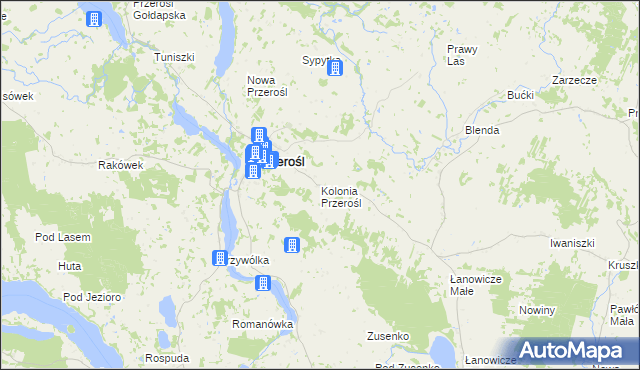 mapa Kolonia Przerośl, Kolonia Przerośl na mapie Targeo