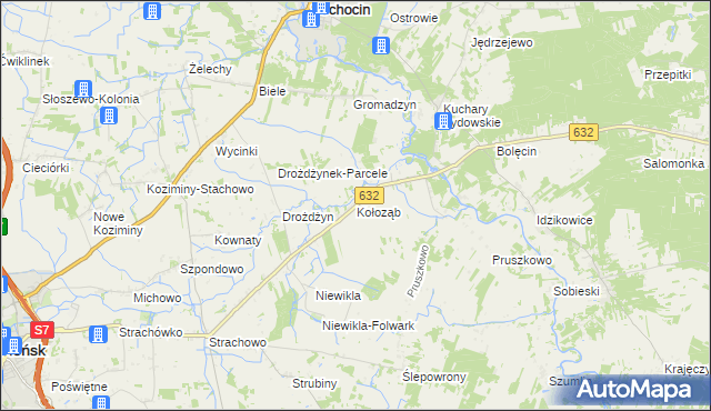 mapa Kołoząb gmina Sochocin, Kołoząb gmina Sochocin na mapie Targeo