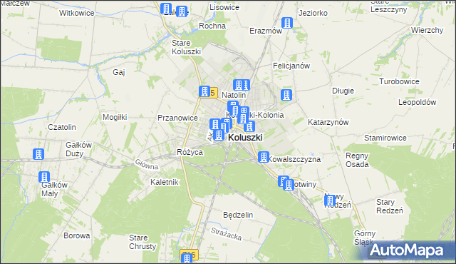 mapa Koluszki, Koluszki na mapie Targeo