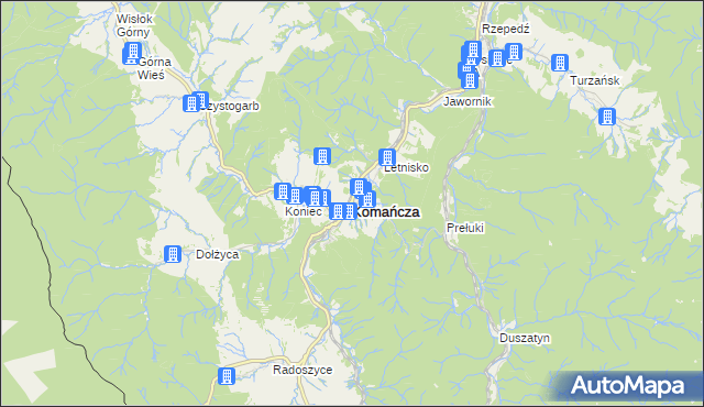 mapa Komańcza, Komańcza na mapie Targeo