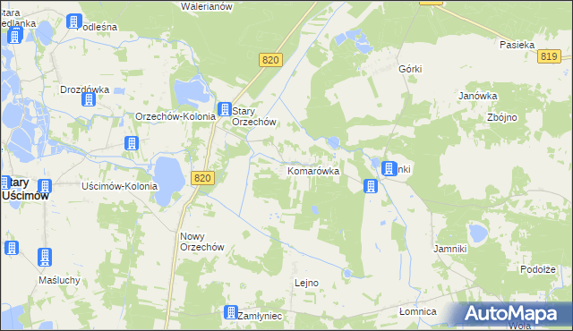 mapa Komarówka gmina Sosnowica, Komarówka gmina Sosnowica na mapie Targeo