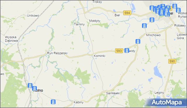 mapa Kominki, Kominki na mapie Targeo