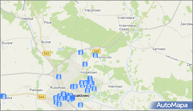 mapa Komorniki gmina Działdowo, Komorniki gmina Działdowo na mapie Targeo