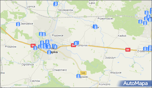 mapa Komorniki gmina Środa Śląska, Komorniki gmina Środa Śląska na mapie Targeo