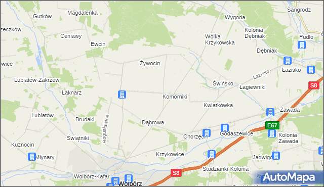 mapa Komorniki gmina Wolbórz, Komorniki gmina Wolbórz na mapie Targeo