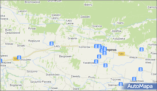 mapa Komorów gmina Kampinos, Komorów gmina Kampinos na mapie Targeo